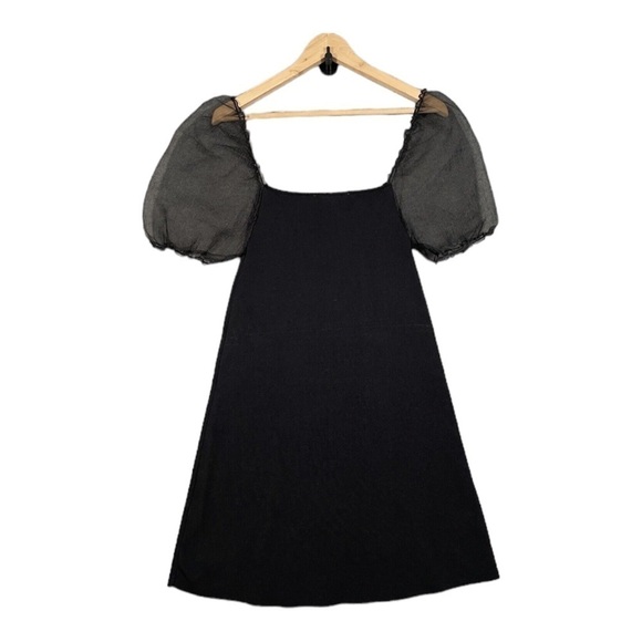 ZARA Black Sheer Puff Sleeve Bodycon Mini Dress Small Blogger Favorite - Picture 13 of 14